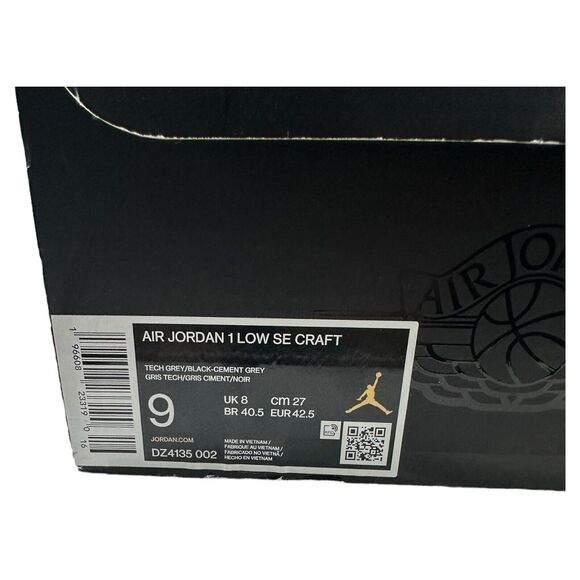 Nike Air Jordan 1 Low SE Craft Mens Size 9 Tech Grey Black Cement DZ4135 002 - Picture 9 of 11